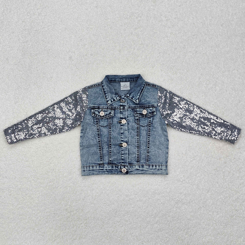 Baby Girls Jeans Jacket Light Denim Sequin Long Sleeve Jackets Cardigans GT0148