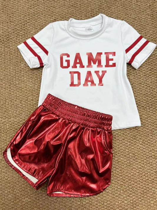 Baby Girls Vinyl Red Game Day Top Leather Shorts Team Active Set 11.5
