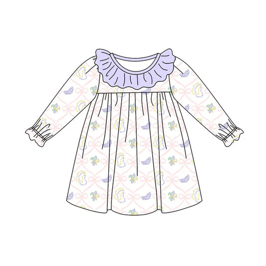 Preorder(moq 5) Baby Girls Bows Masks Checked Mardigras Collar Knee Length Dresses 10.16