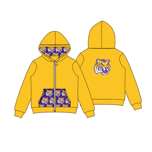 Preorder (moq 5)Baby Boys Yellow Tigers Team Pocket Zipper Hoodies Tops 8.2