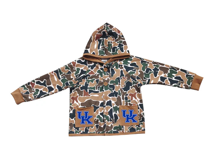 Preorder (moq 5)Baby Boys Dark Brown Camo UK Pockets Team Button Hoodie Jackets Top 11.24
