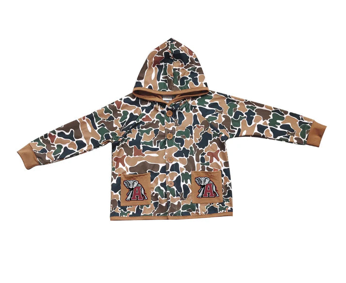 Preorder (moq 5)Baby Boys Dark Brown Camo A Elephants Pockets Team Button Hoodie Jackets Top 11.24