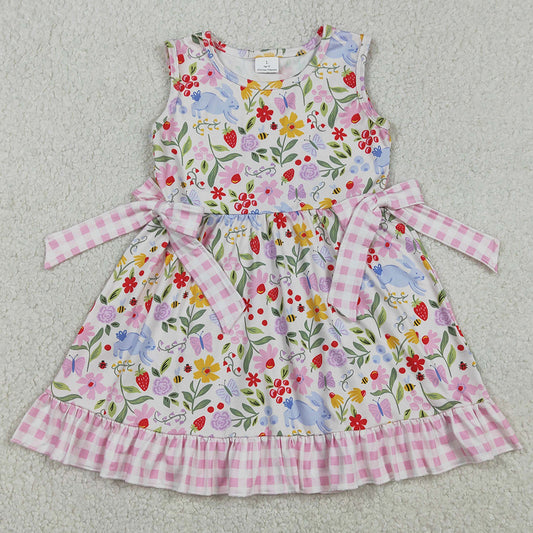 Baby Girls Dress Colorful Rabbit Flowers Bows Easter Ruffle Knee Length Dresses GSD3405 12.31