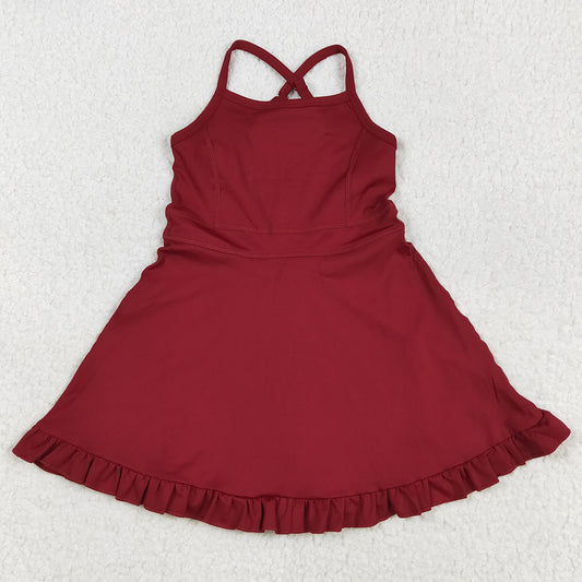 Baby Girls Dress Dark Red Strap Shorts Yoga Knee Length Athletic Dresses S0568 7.18