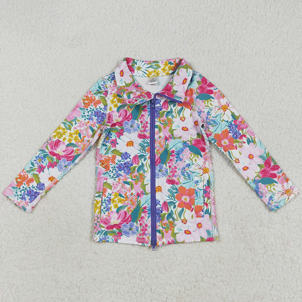 Baby Girls Clothes Long Sleeves Pink Lavender Floral Pockets Zipper Yoga Jackets GT1061 7.19