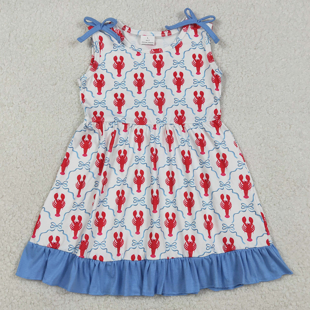 Baby Girls Dress Sleeveless Bows Crayfishes Checked Ruffle Knee Length Dresses GSD3389 1.2