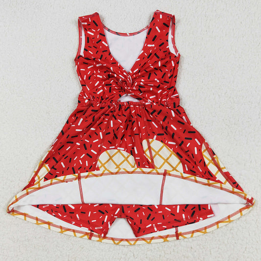 Baby Girls Dress Red Drip Sleeveless Shorts Team Yoga Active Knee Length Dresses GSD2748 7.19