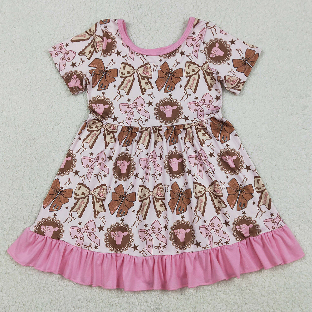 Baby Girls Dress Flowers Highland Cows Western Ruffle Knee Length Dresses GSD3384 1.2