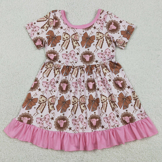 Baby Girls Dress Flowers Highland Cows Western Ruffle Knee Length Dresses GSD3384 1.2