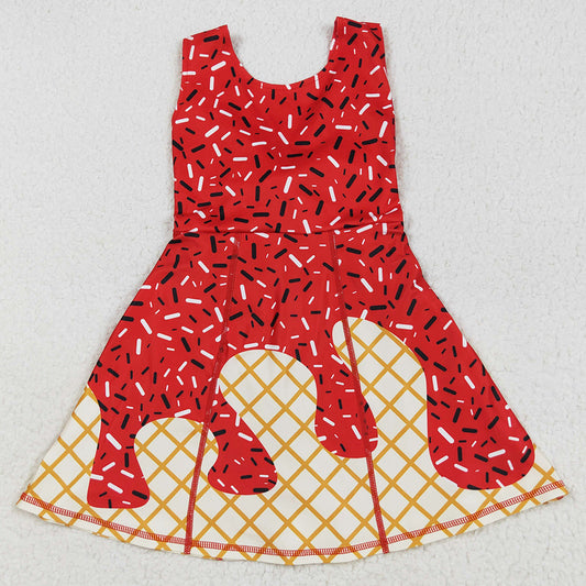 Baby Girls Dress Red Drip Sleeveless Shorts Team Yoga Active Knee Length Dresses GSD2748 7.19