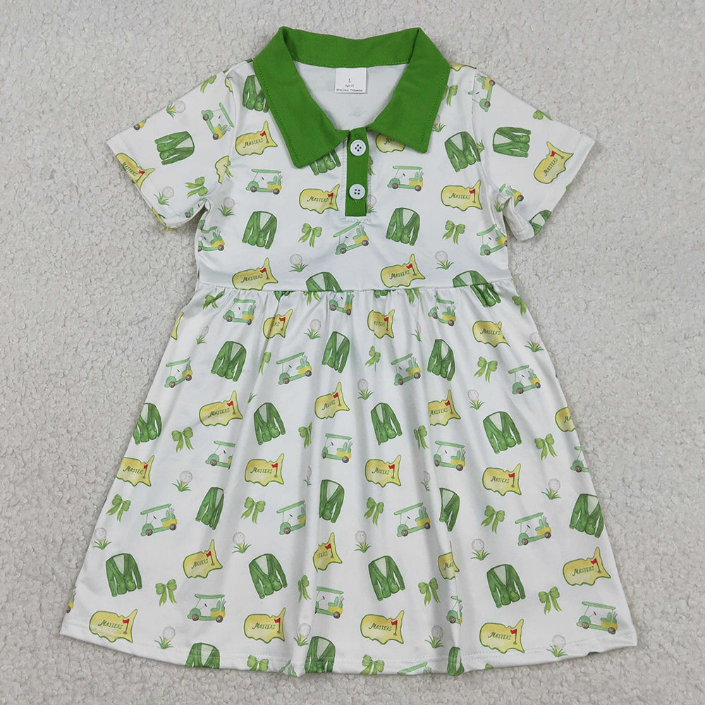 Baby Girls Dress Green Golf Trucks Button Knee Length Dresses GSD3141 1.2