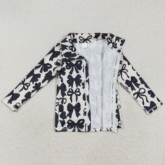 Baby Girls Clothes Long Sleeves Black Bows Zipper Pockets Yoga Jacket Tops GT1084 7.19