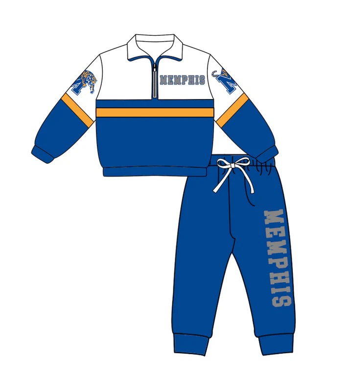 Preorder (moq 5)Baby Boys Memphis Tiger Zipper Pullover Jogger Pants Team Clothes Set 1.6
