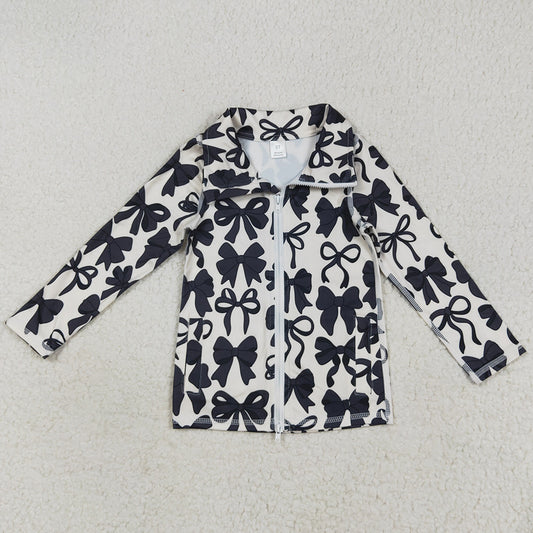 Baby Girls Clothes Long Sleeves Black Bows Zipper Pockets Yoga Jacket Tops GT1084 7.19