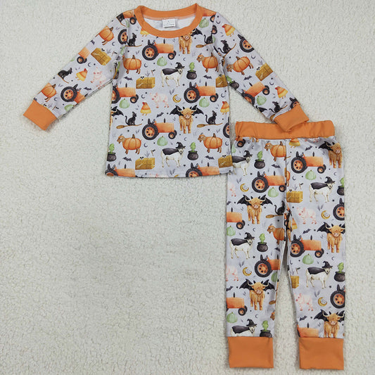 Baby Boys Pajamas Bats Farm Pumpkins Top Pant Halloween Pajamas Set BLP1179 8.9