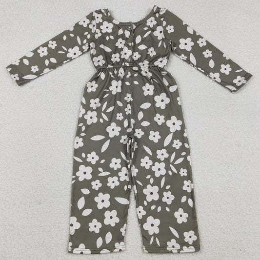 Baby Girls Jumpsuits Small Flowers Plaid Pockets Pants Jumpsuits LR2828 12.23