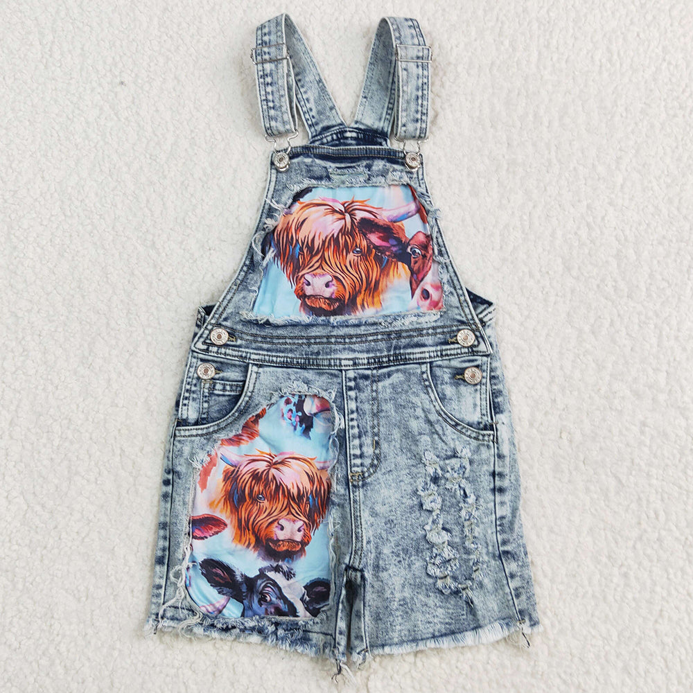 Boutique Baby Girls Jeans Overalls Denim Shorts Cow Print Fashion Girls Denim Overall Jeans High Quality SS0023 5.1