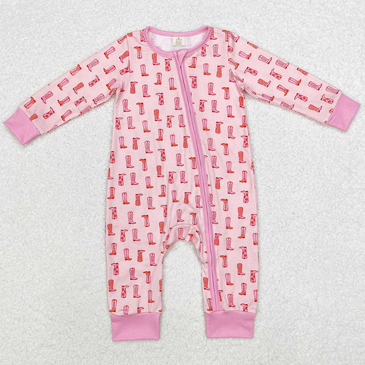Baby Infant Girls Rompers Western Pink Boots Bamboo Zip Rompers LR1843