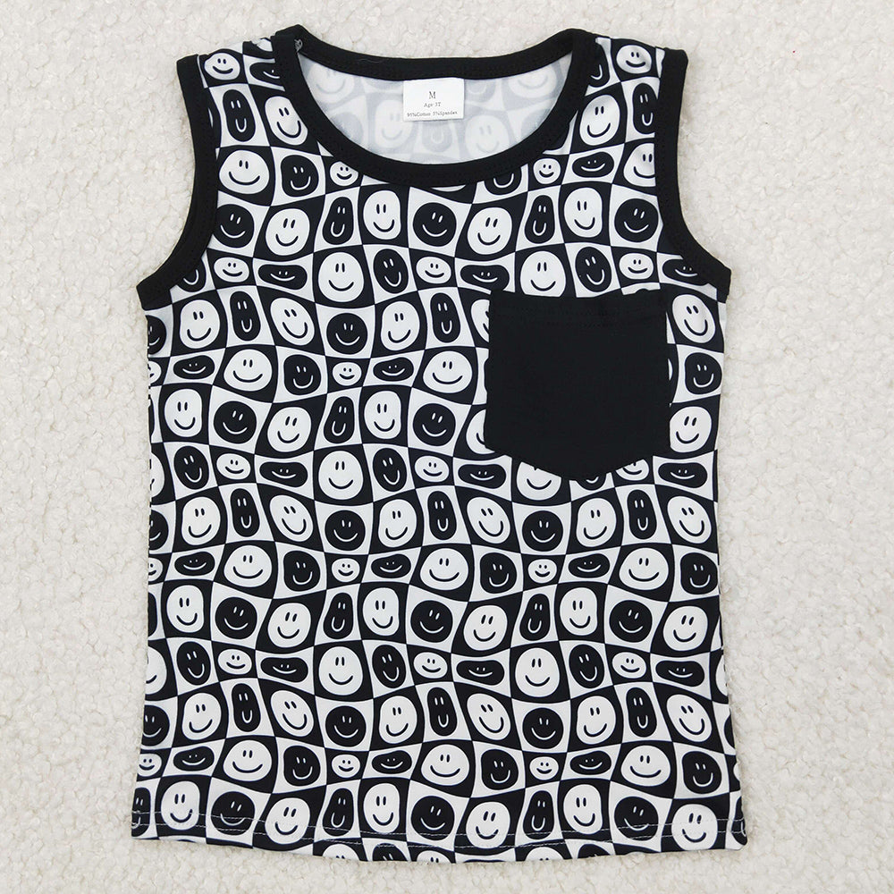 Baby Boys Clothes Black Smile Pocket Sleeveless Shirt Tops BT1192 3.27