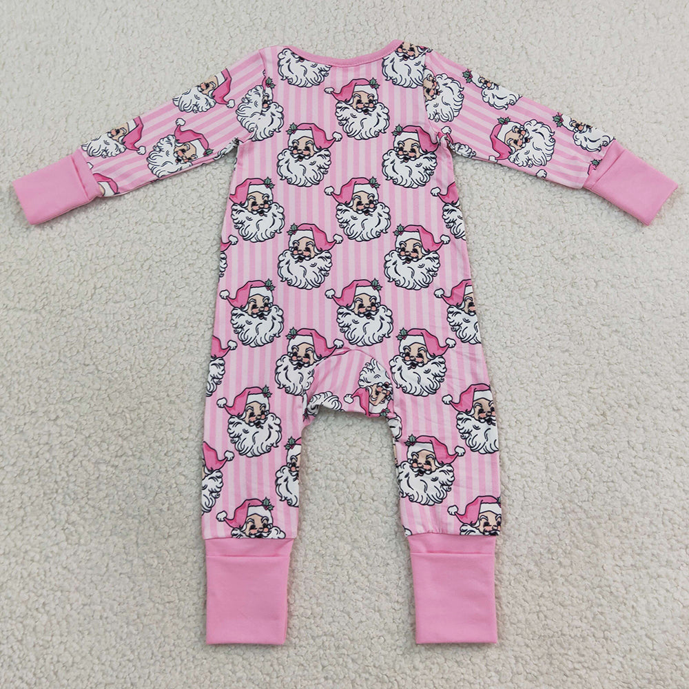 Baby Girls Rompers Pink Stripe Santa Christmas Two Way Zip Convertible Rompers LR3125
