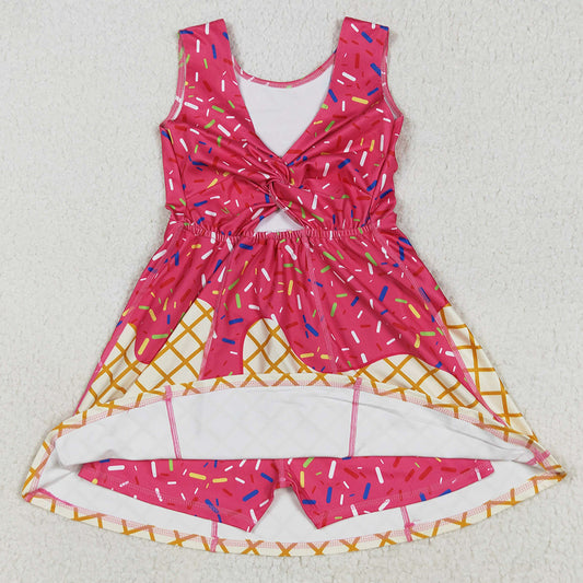 Baby Girls Dress Darkpink Drip Sprinkles Team Yoga Active Knee Length Dresses GSD2747 7.19