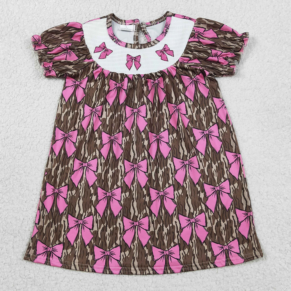 Baby Girls Smocked Bows Southern Olive Camo Knee Length Dresses GSD3446 1.15
