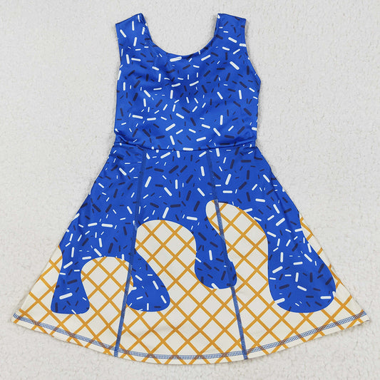 Baby Girls Dress Royal Blue Drip Sprinkles Team Yoga Active Knee Length Dresses GSD2751 7.19