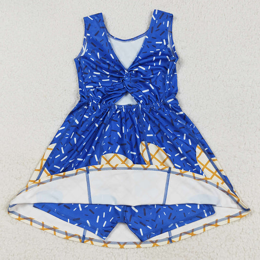 Baby Girls Dress Royal Blue Drip Sprinkles Team Yoga Active Knee Length Dresses GSD2751 7.19