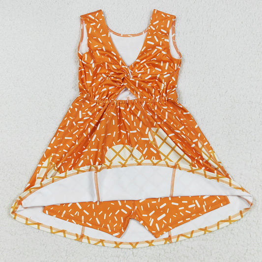 Baby Girls Dress Orange Drip Sprinkles Team Yoga Active Knee Length Dresses GSD2750 7.19