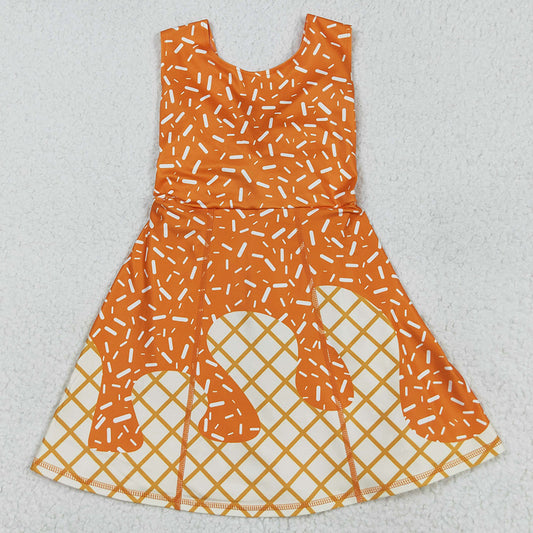 Baby Girls Dress Orange Drip Sprinkles Team Yoga Active Knee Length Dresses GSD2750 7.19