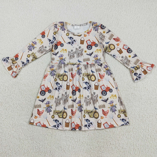 Fall Baby Girls Dress Long Sleeves Trucks Chicks Farm Knee Length Dresses GLD1196 8.9