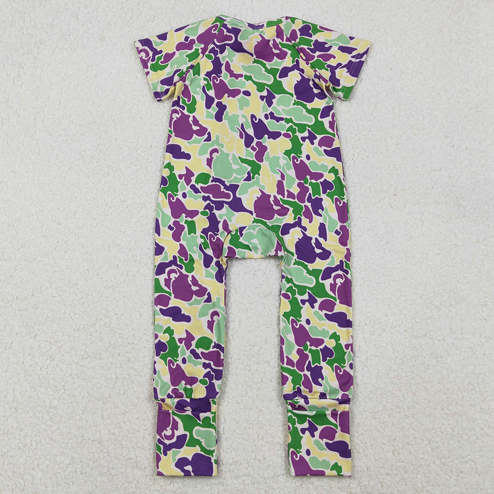 Baby Boys Rompers Mardi Gras Camo Short Sleeve Zipper Footie Rompers SR3211 10.20