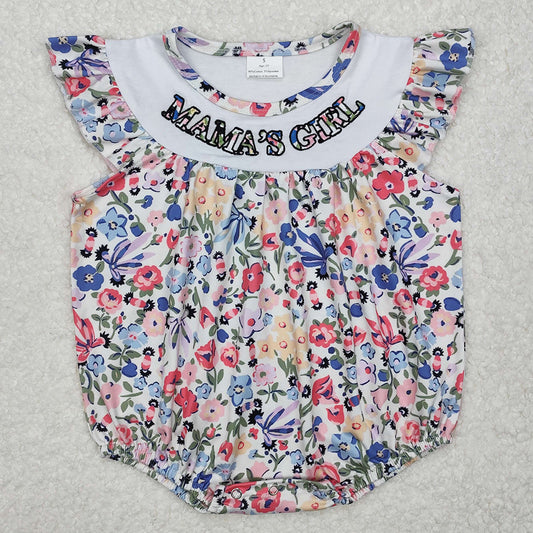 Baby Infant Girls Rompers Mama's Girl Blue Flowers Flutter Sleeve Rompers SR2386