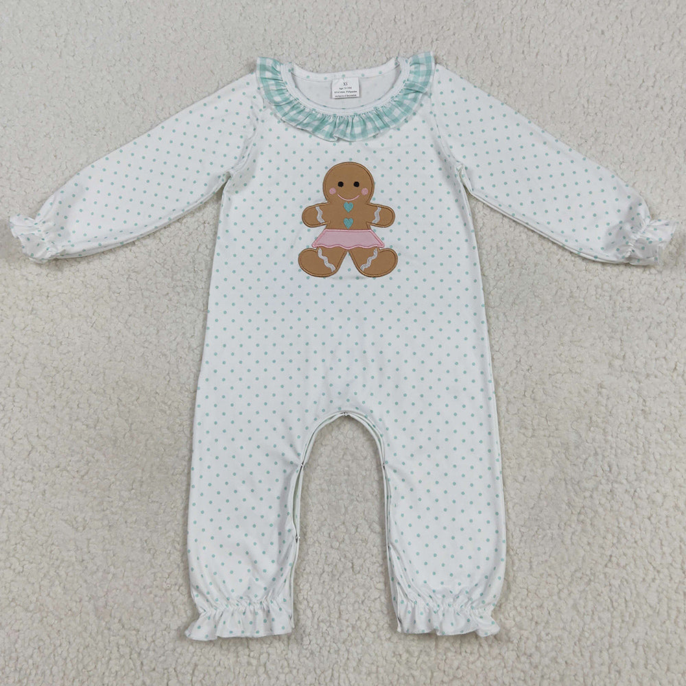 Embroidery Baby Girls Rompers Christmas Polka Dots Gingerbread Rompers LR2341 7.18