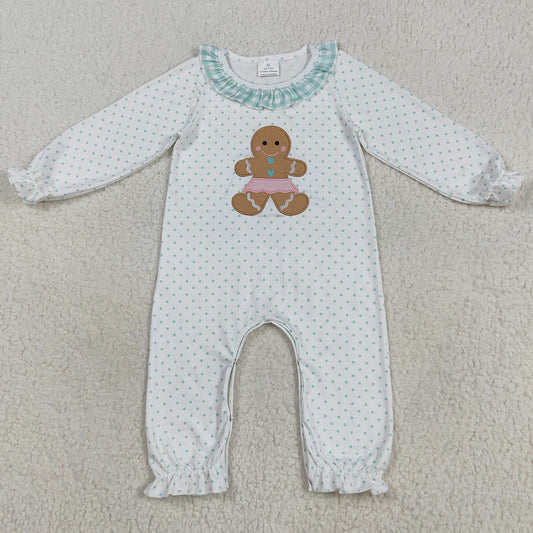 Embroidery Baby Girls Rompers Christmas Polka Dots Gingerbread Rompers LR2341 7.18