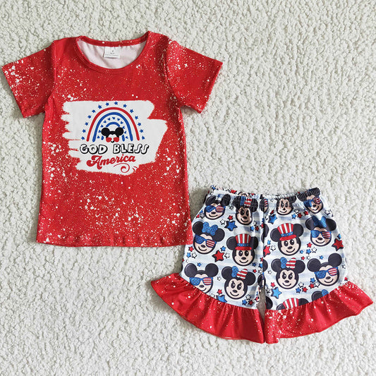 July 4th Boutique Baby Girls Clothes Set Cartoon Toddler Girls Clothing GSSO0065