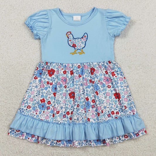 Baby Girls Dress Embroidery Floral Chick Farm Ruffle Knee Length Dresses GSD3418