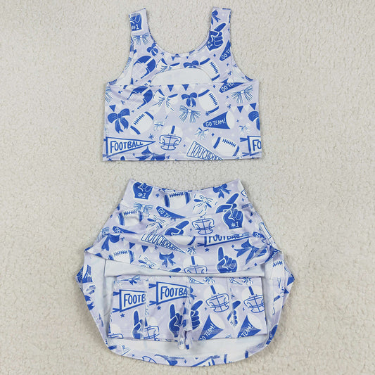 Baby Girls Clothes Team Blue Football Bows Vest Top Short Skirts Yoga Sets GSD2688 7.19