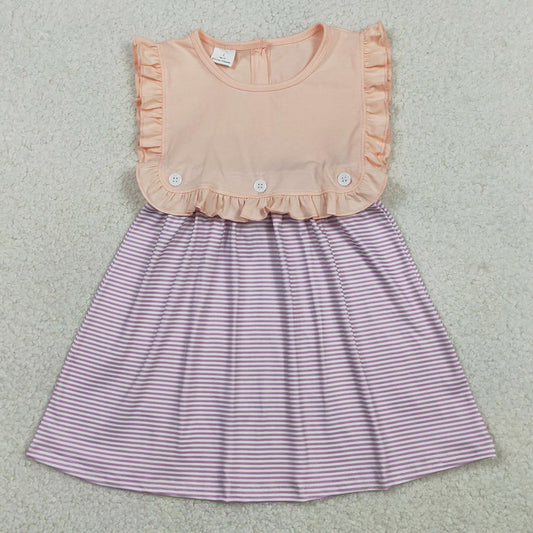 Baby Girls Dress Peach Sleeveless Lavender Stripe Button Knee Length Dresses GSD3559