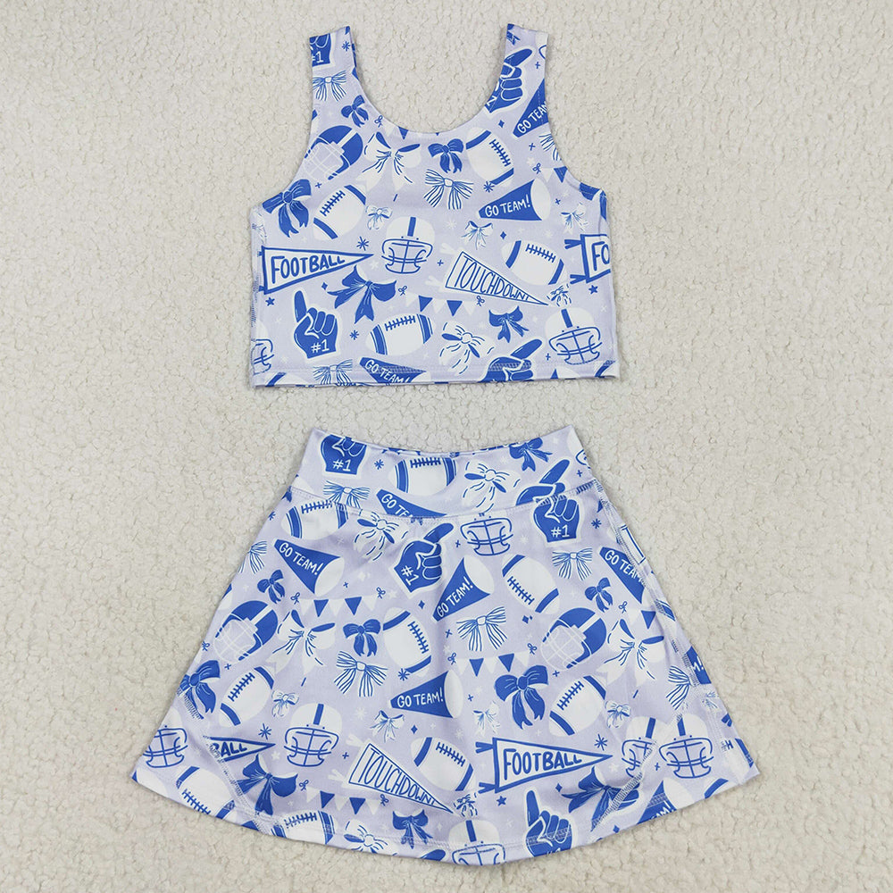 Baby Girls Clothes Team Blue Football Bows Vest Top Short Skirts Yoga Sets GSD2688 7.19