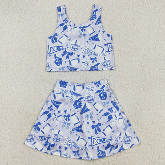 Baby Girls Clothes Team Blue Football Bows Vest Top Short Skirts Yoga Sets GSD2688 7.19