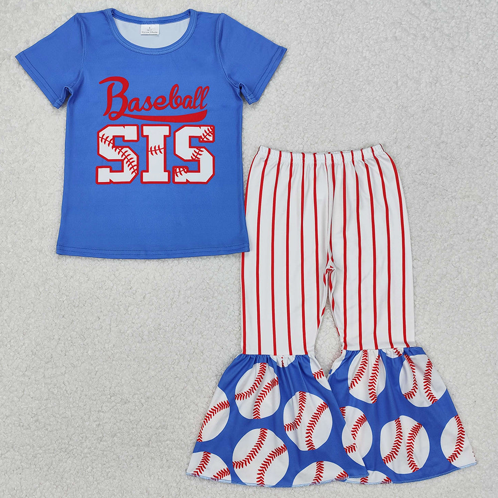 Baby Girls Clothes Baseball Sister Top Bell Bottom Pants Sets GSPO1994