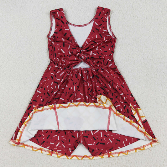 Baby Girls Dress Dark Red Drip Sprinkles Shorts Team Yoga Active Knee Length Dresses GSD2749 7.19