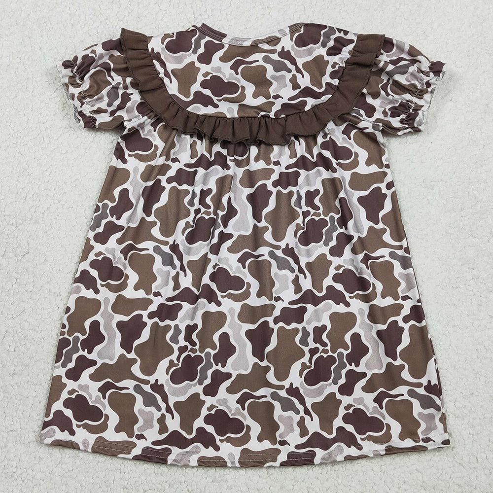 Kids Girls Dress Embroidery Daddy's Girls Southern Brown Camo Ruffle Knee Length Dresses GSD3526