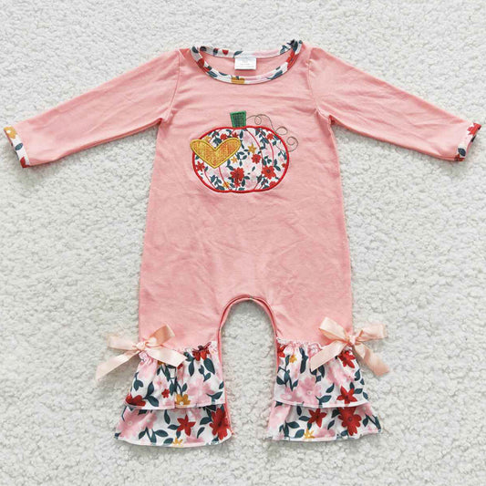Halloween Girls Romper Pumpkin Embroidery Cotton Jumpsuit LR0278