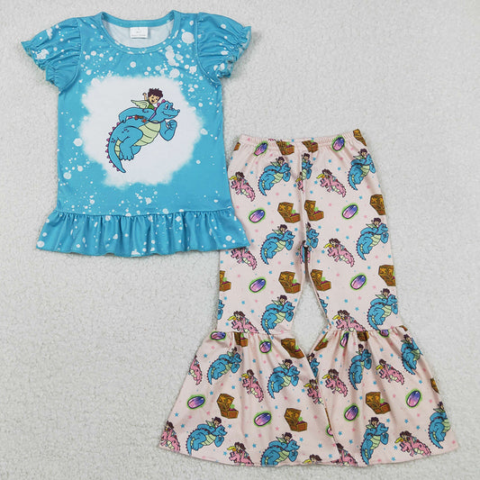Baby Girls Clothes Cartoon Dragon Ruffle Top Bell Bottom Pants Clothes Sets GSPO2137 11.15