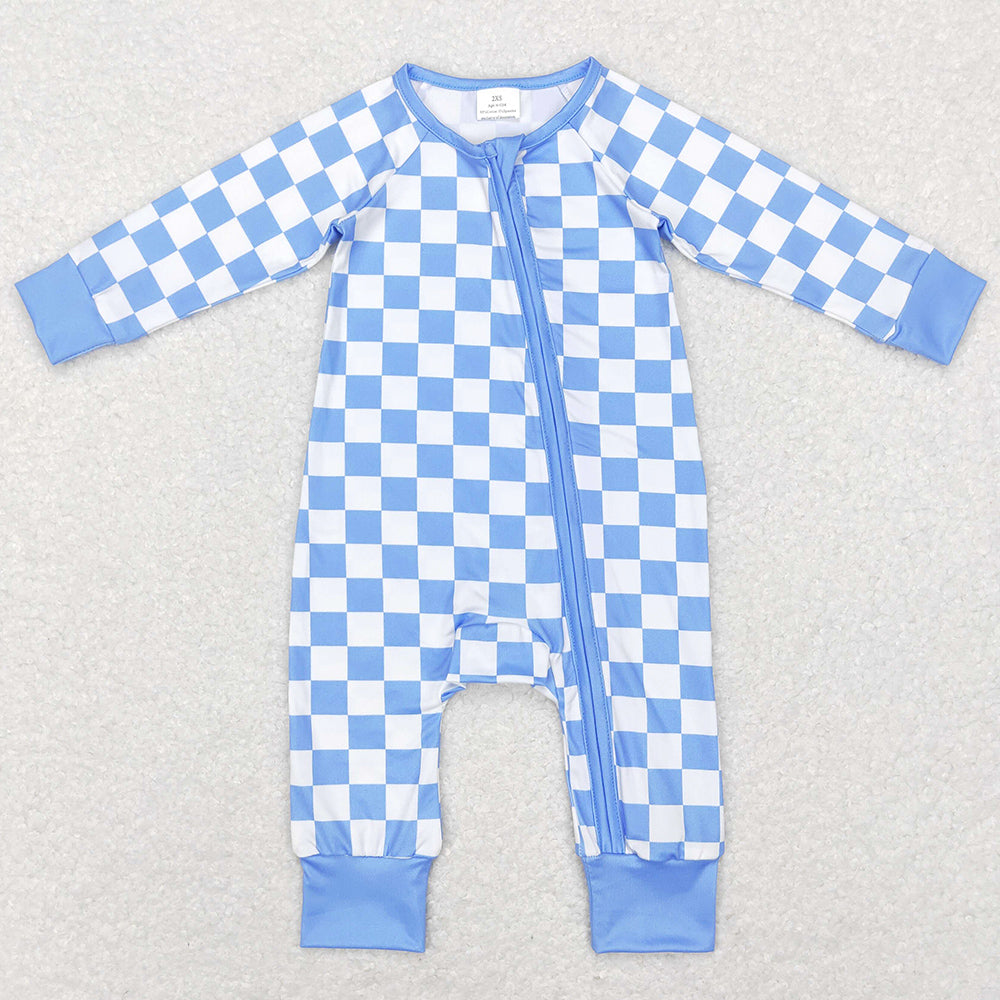 Baby Infant Kids Rompers Checkered Long Sleeve Zip Rompers LR0811