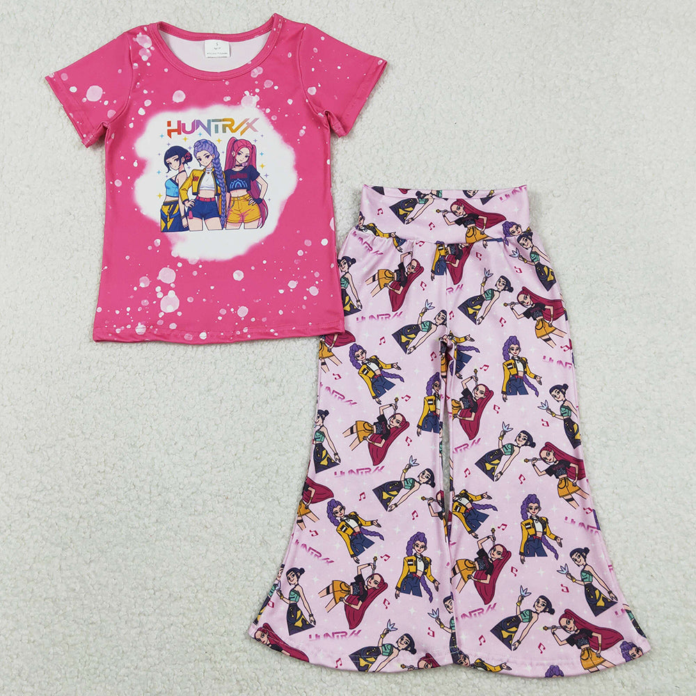 Baby Girls Clothes Pink Cartoon Demon Hunter Top Flare Pants Clothes Sets GSPO2122 11.21
