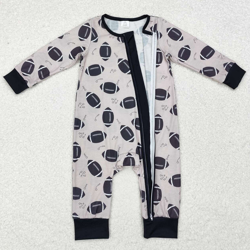 Baby Infant Boys Rompers Fall Football Bamboo Zip Long Sleeve Rompers LR1435