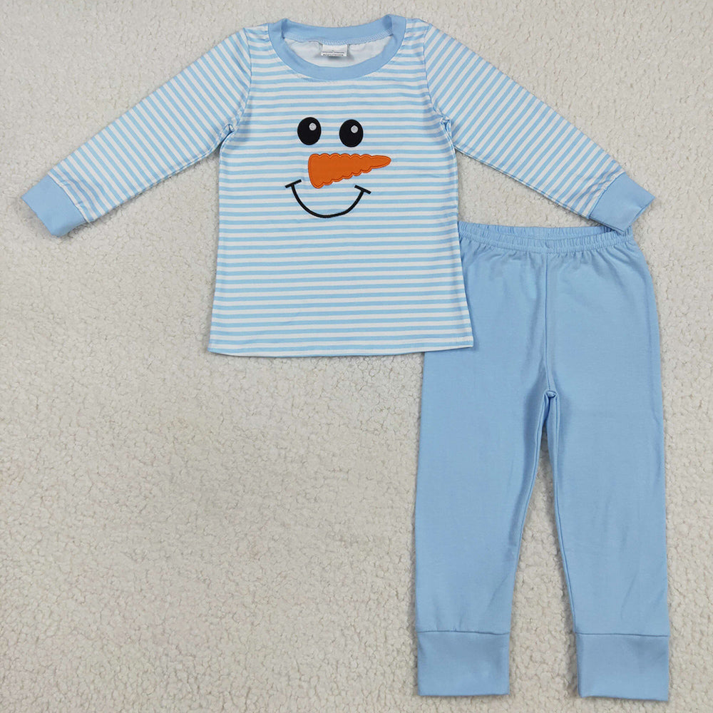 Embroidery Baby Boys Clothes Blue Stripe Winter Long Sleeve Top Pant Pajamas Sets BLP1150 7.18